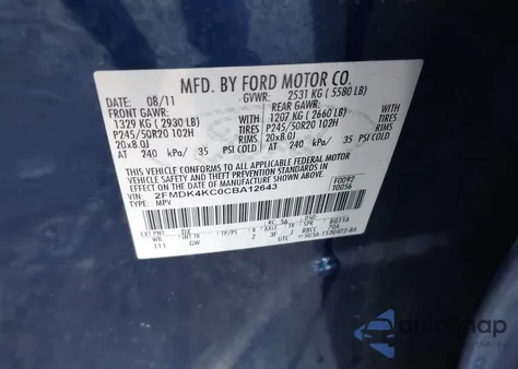 2012 Ford Edge Limited from USA, damaged, VIN 2FMDK4KC0CBA12643